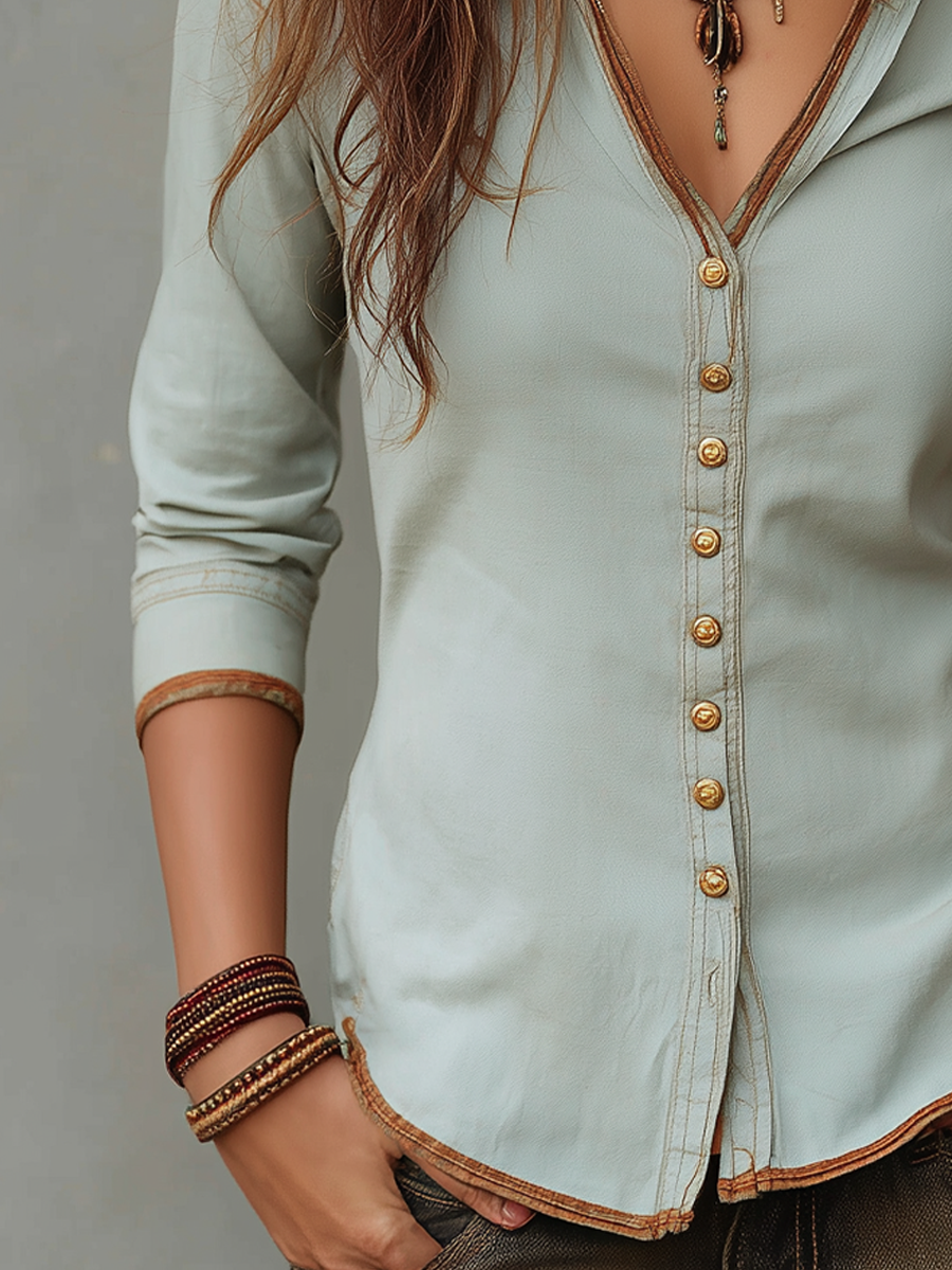 Avery | Washed Denim Henley Blouse