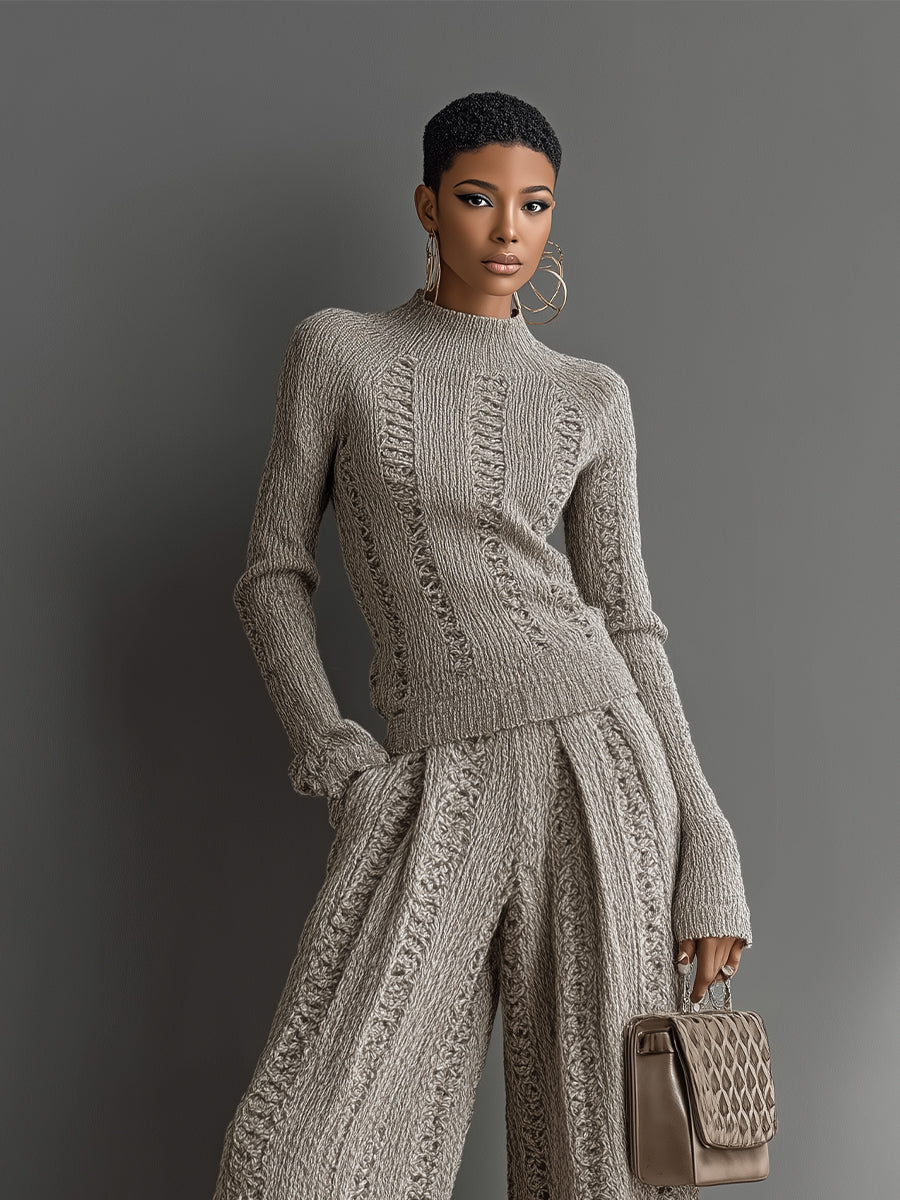 Monroe | Taupe Knit Wide-Leg Set