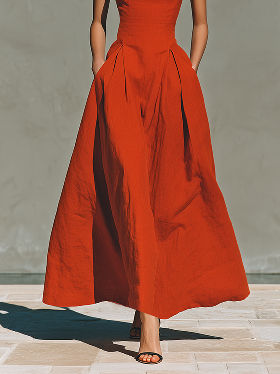 Freya | Red Linen Halter Maxi Dress