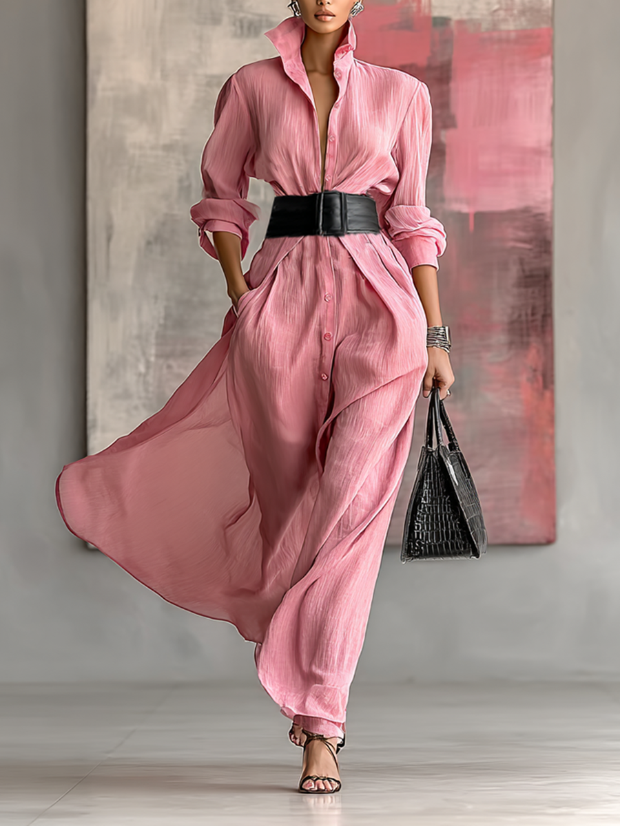 Rosalie | Belted Shirt Maxi Dress