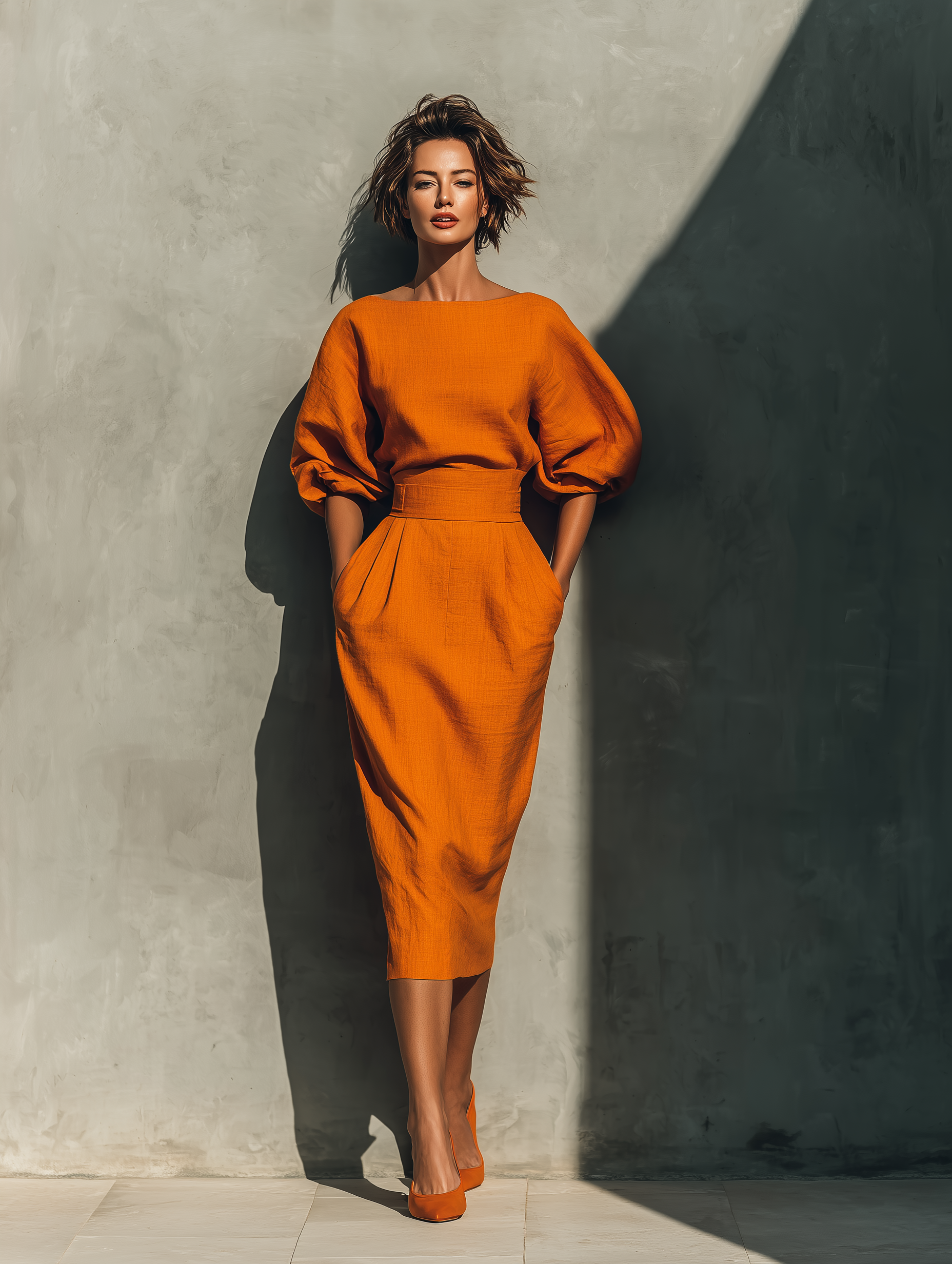 Colette | Orange Top & Midi Skirt Set