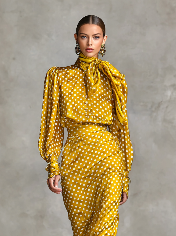 Vivienne | Satin Polka Dot Skirt Set