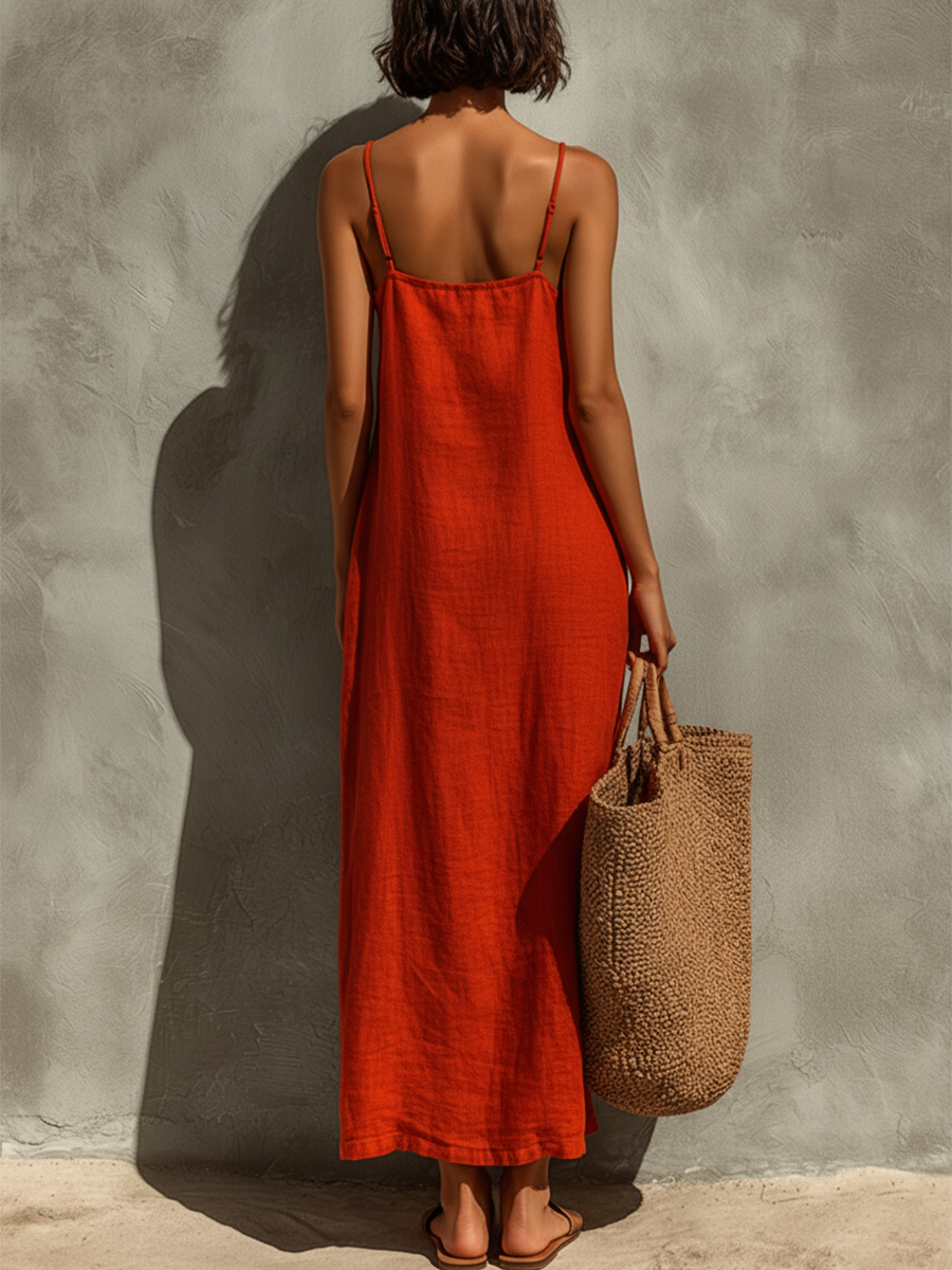 Goldie | Red Square-Neck Resort Dress