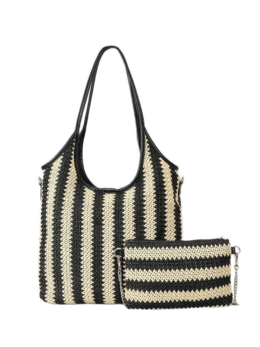 Marina | Striped Straw Shoulder Bag