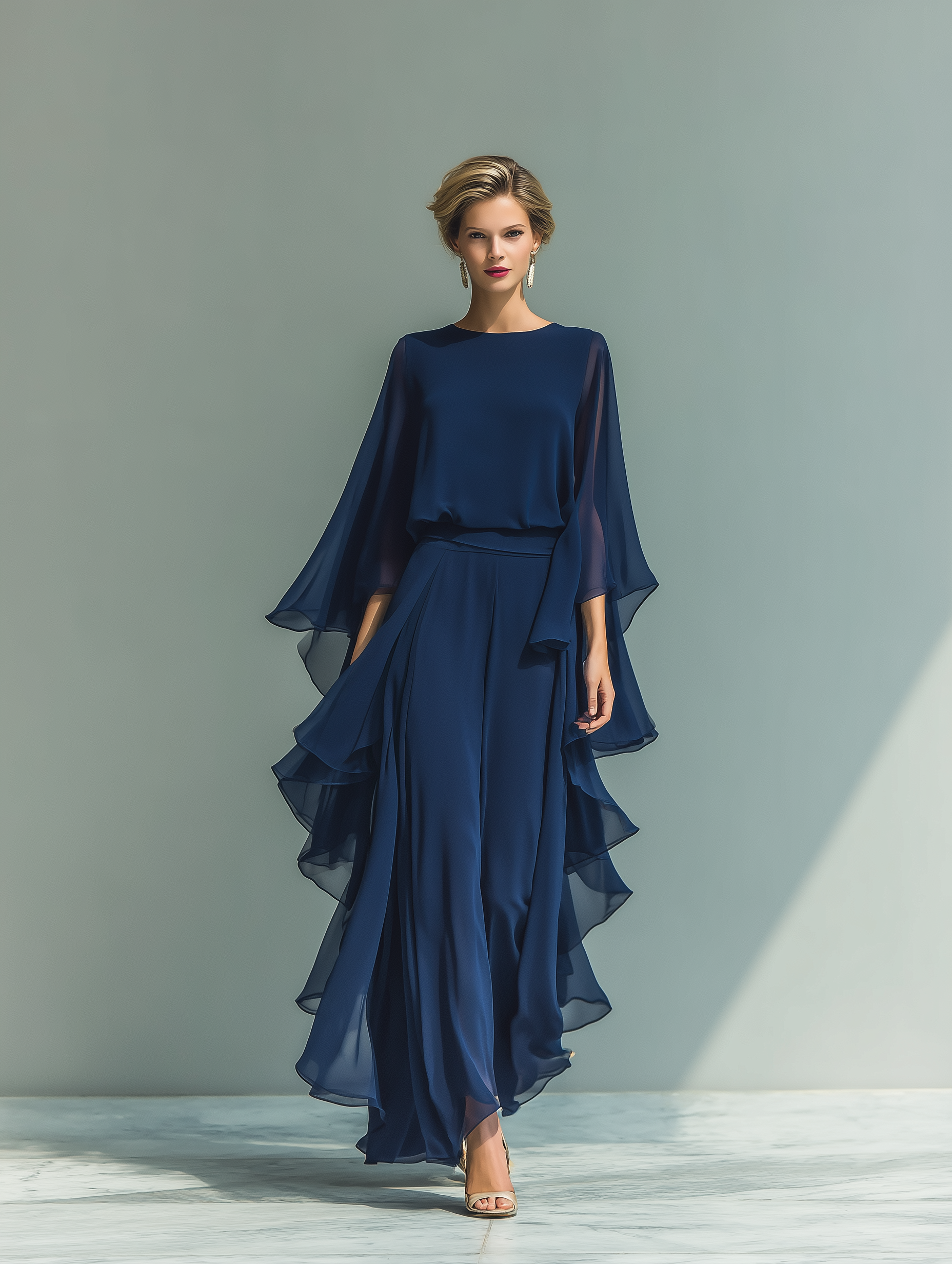 Evelina | Navy Chiffon Trouser Set