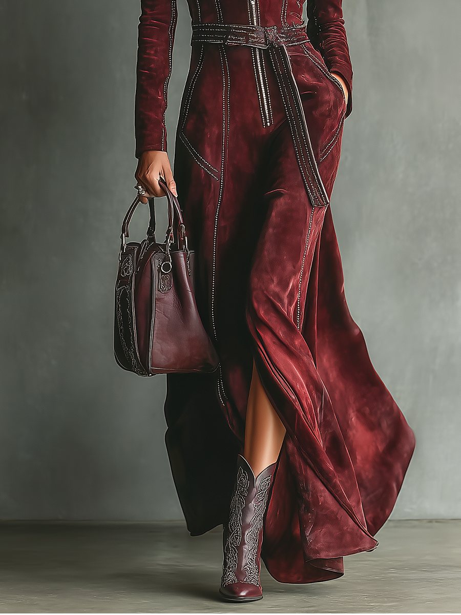 Celeste | Burgundy Faux Suede Maxi Dress