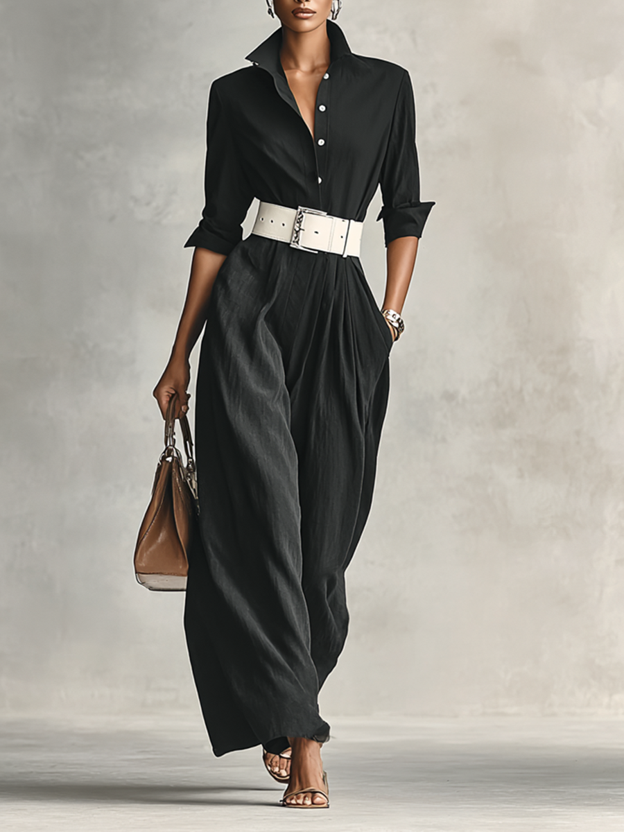 Estelle | Belted Lapel Jumpsuit