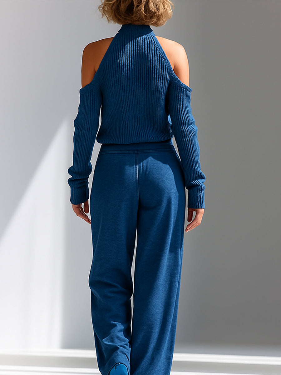 Elise | Blue Cold-Shoulder Knit Set