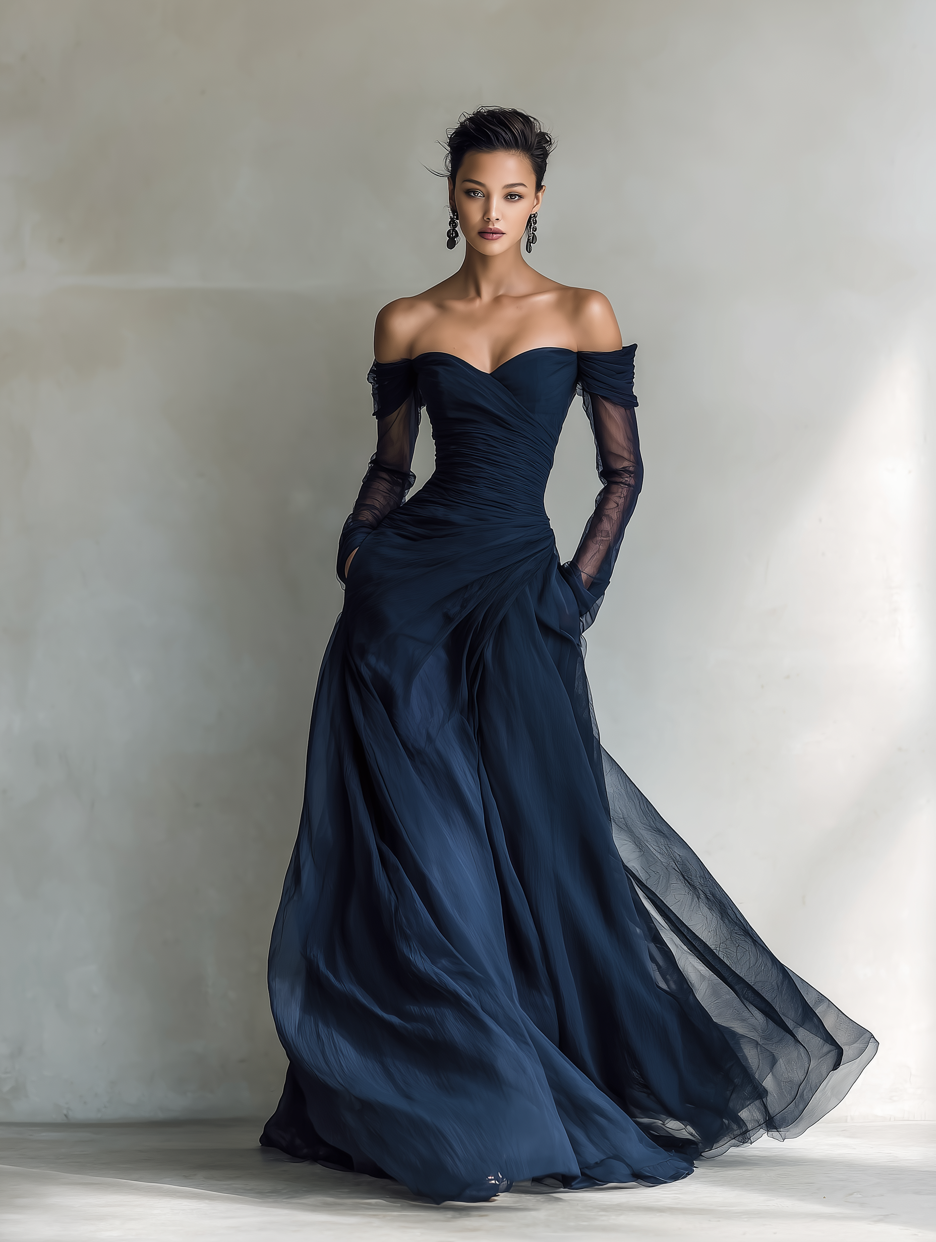 Serena | Dark Blue Organza Maxi Dress
