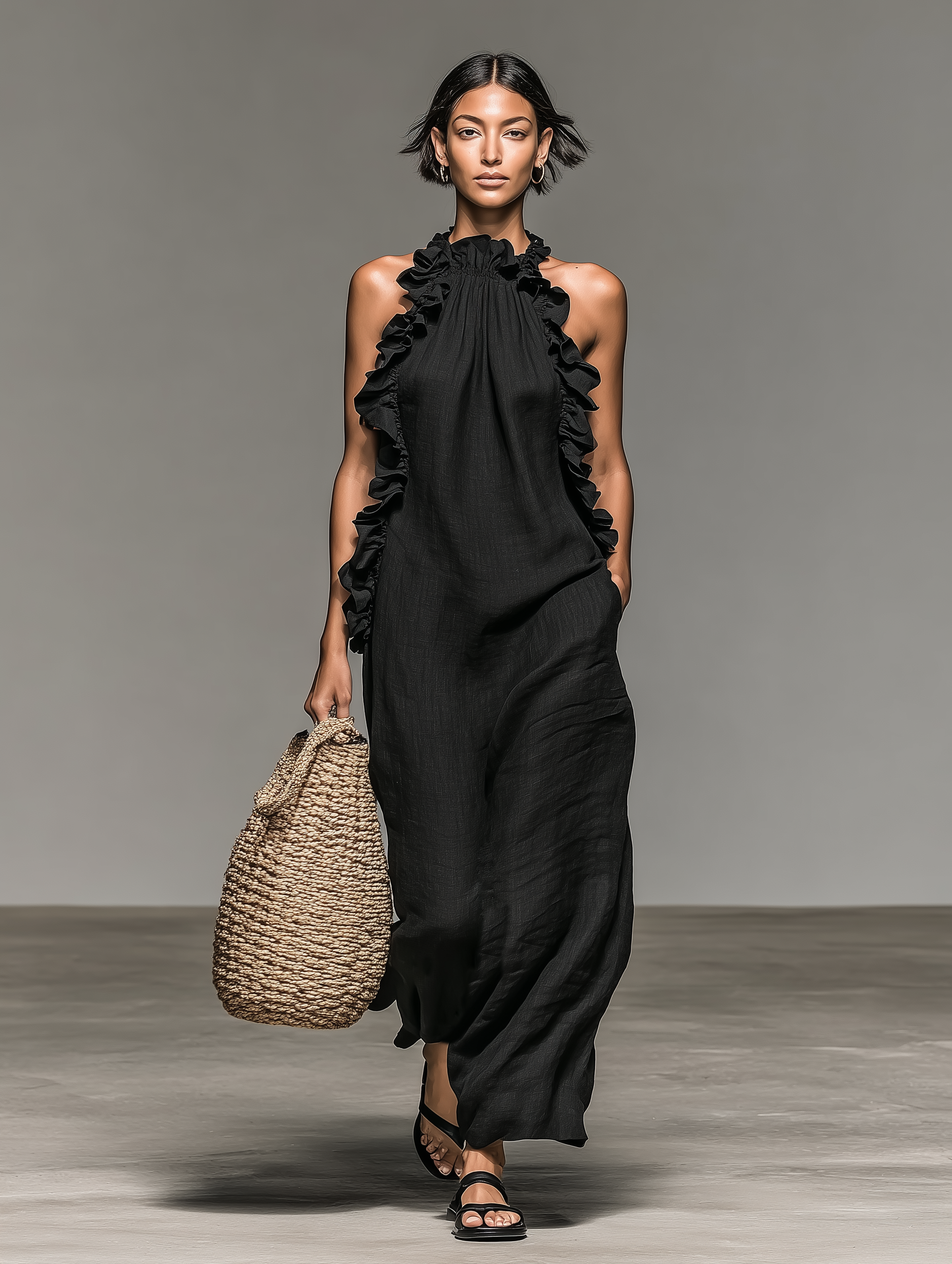Maisie | Ruffle Detail Linen Maxi Dress