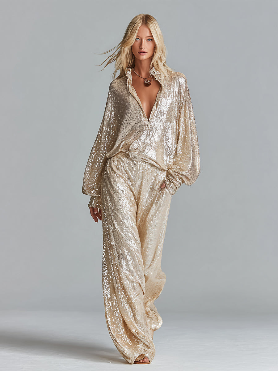 Goldie | Sequin Wide-Leg Party Set