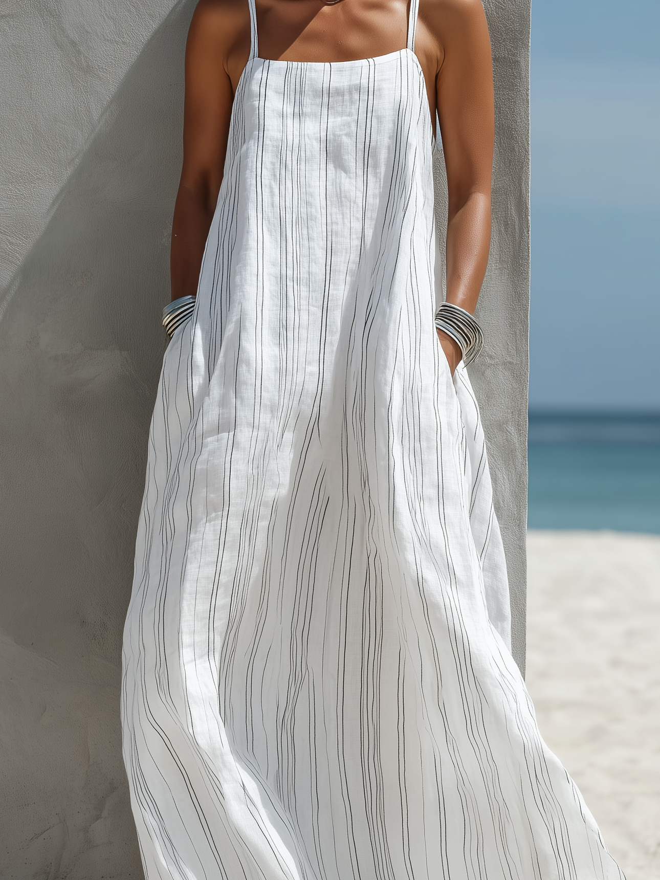 Bianca | Striped Sleeveless Long Dress