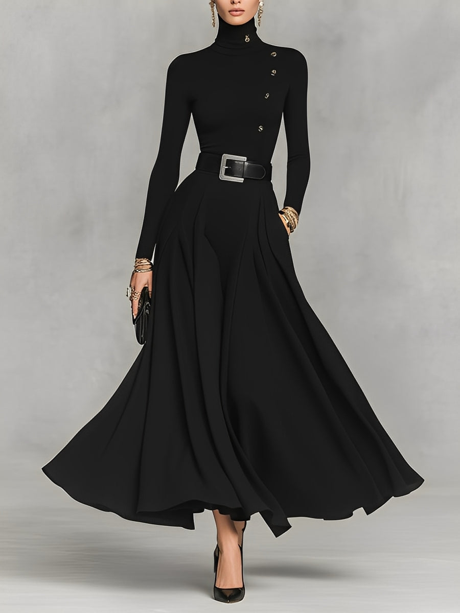 Nora | High-Neck Button Maxi Dress