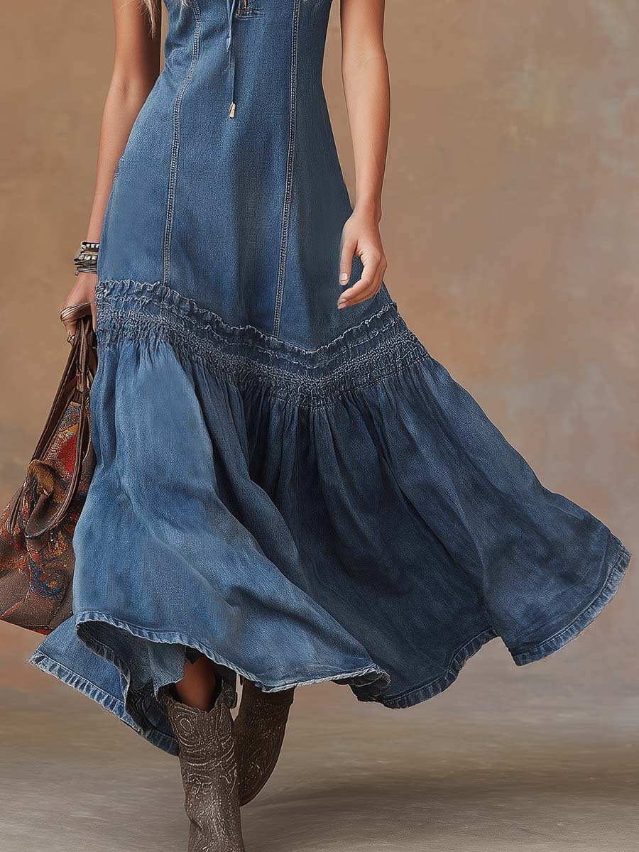 Sadie | Western Bubble Hem Denim Dress