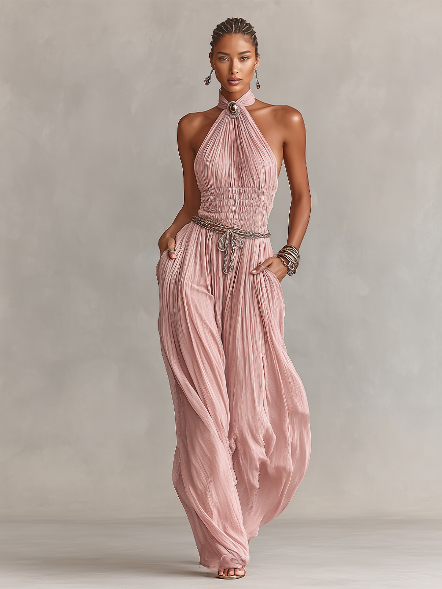 Blush | Pleated Halter Jumpsuit