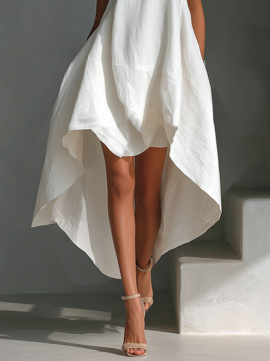 Elsie | White Asymmetric Midi Dress