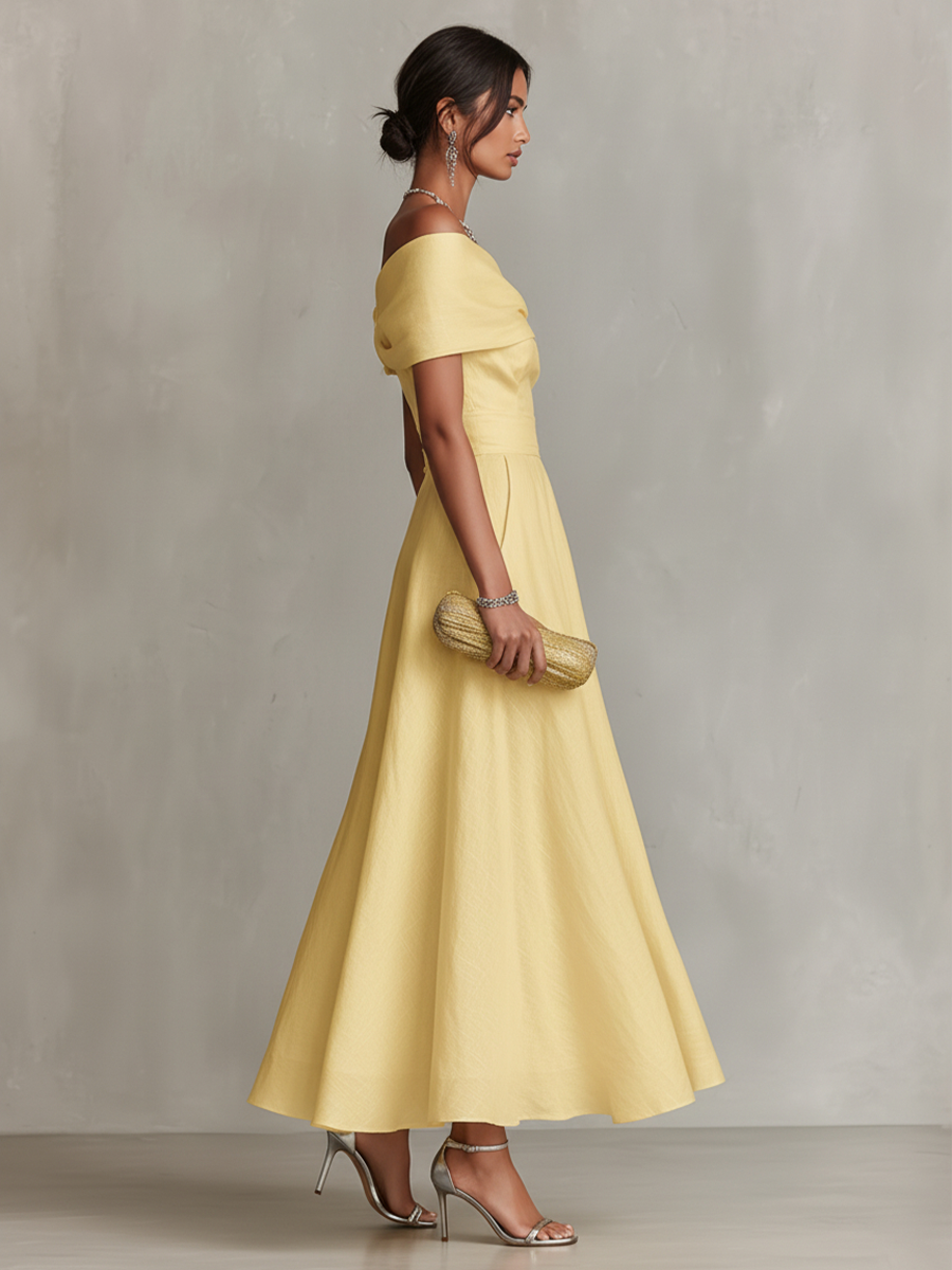 Freya | Yellow One-Shoulder Linen Dress