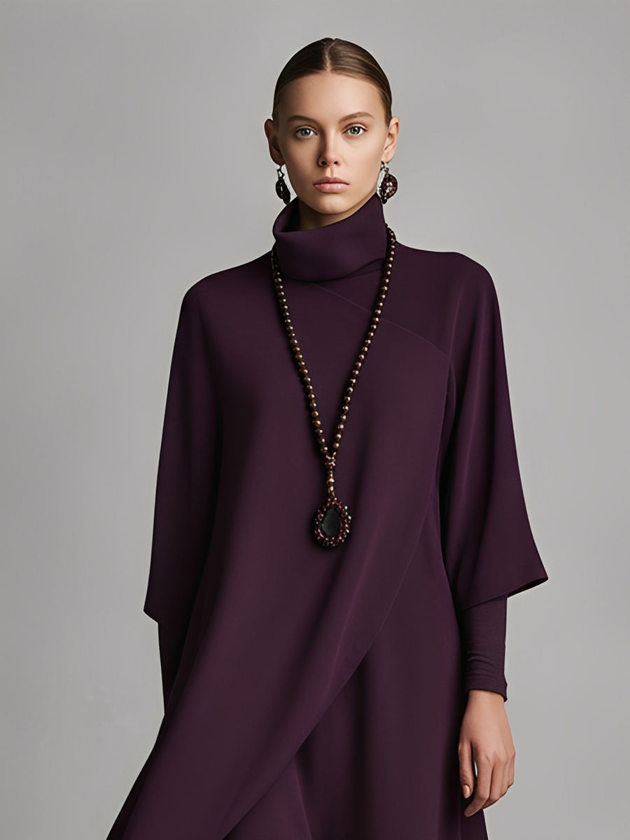 Adeline | Plum Draped Turtleneck Maxi Dress