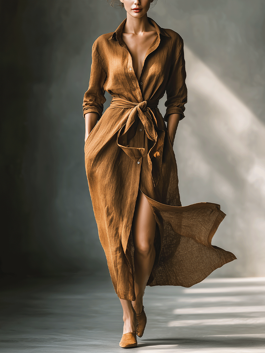 Camille | Vintage Brown Shirt Maxi Dress