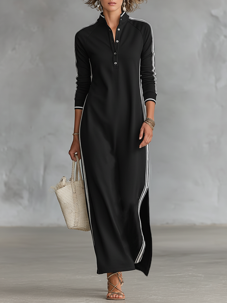 Mykhalah | White-Trim Button Maxi Dress