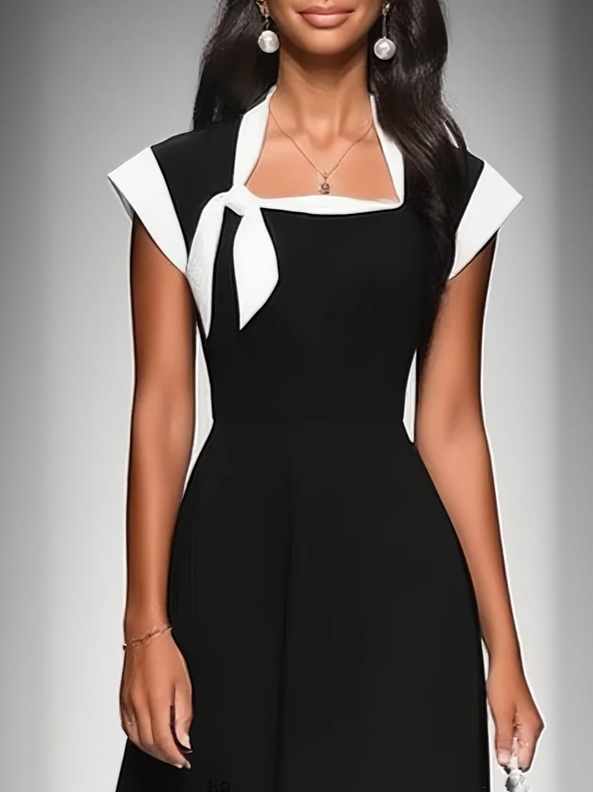 Elise | Colorblock Square-Neck Midi Dress