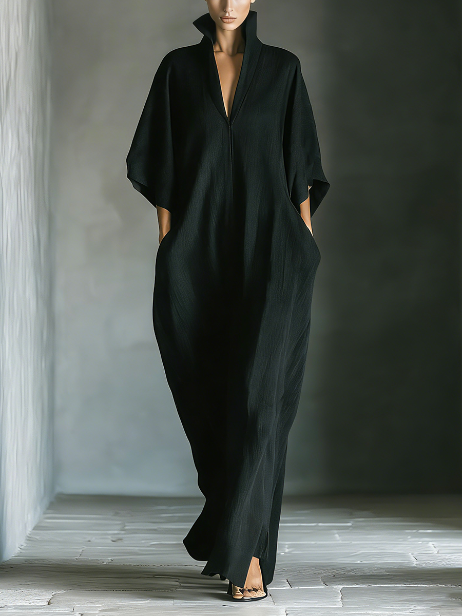 Audrey | Black Kimono-Sleeve Maxi Dress