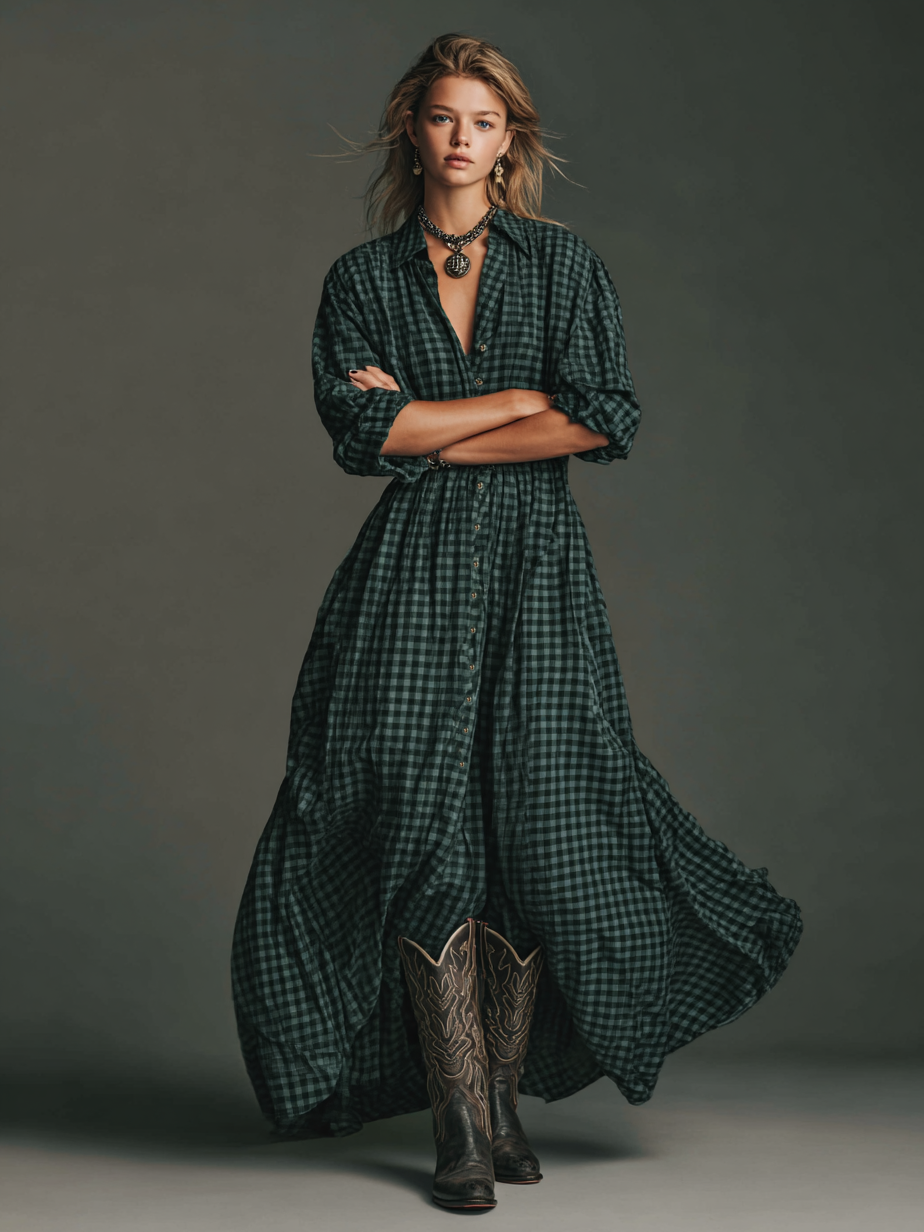 Marlowe | Plaid Shirt Maxi Dress