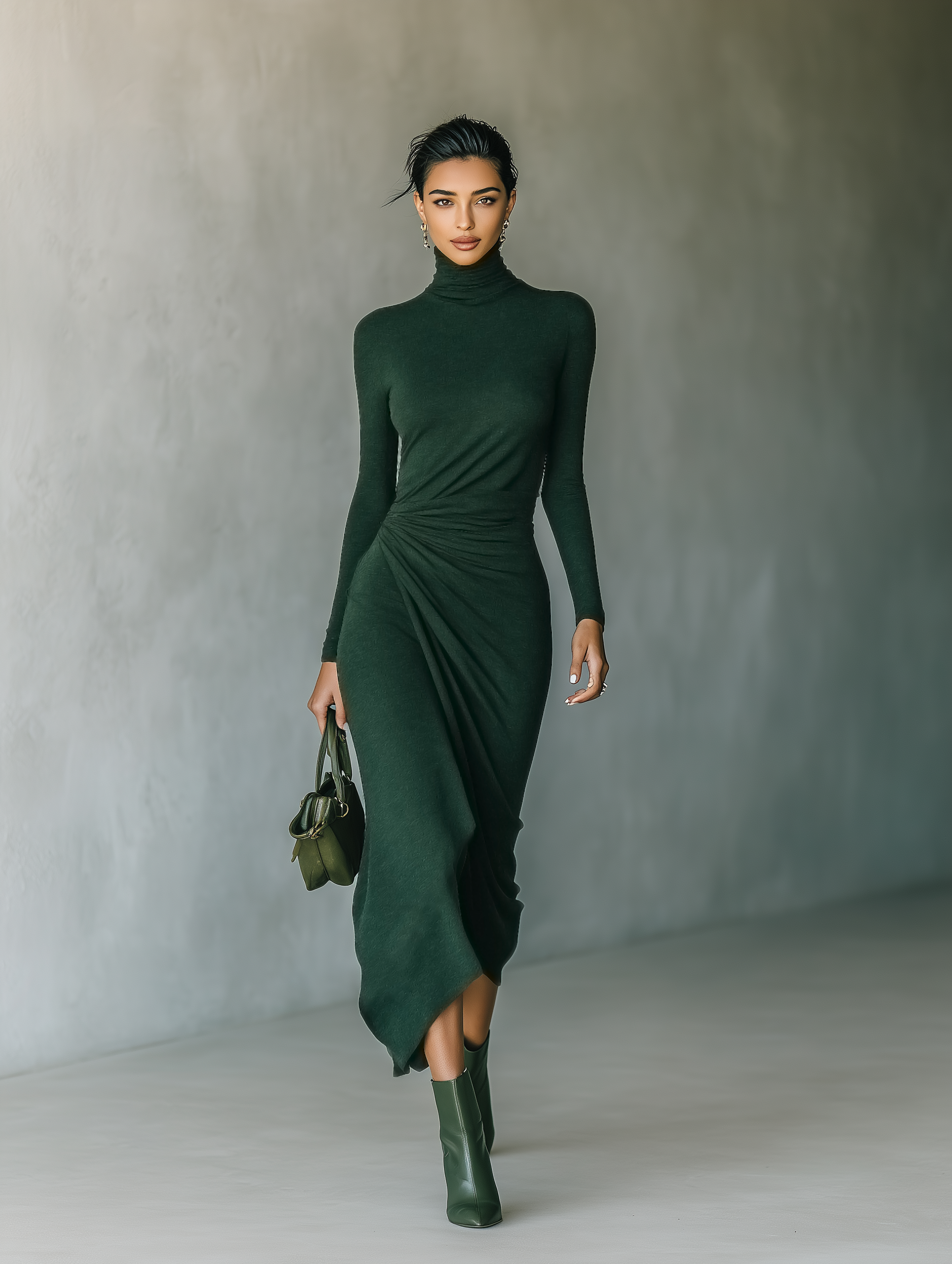 Kirsty | Dark Green High-Neck Wrap Dress