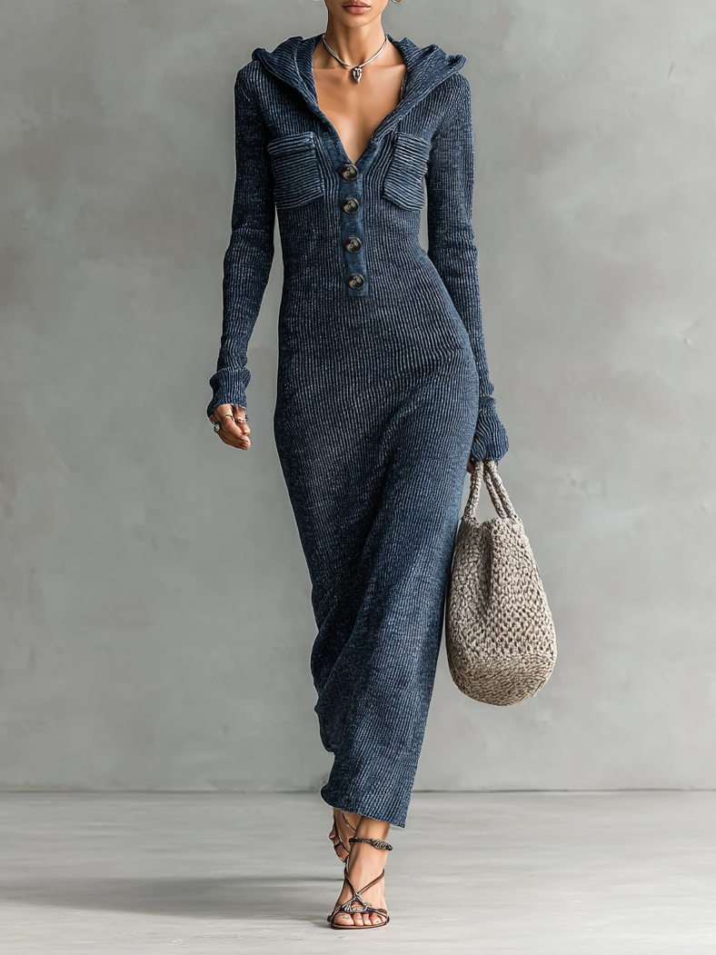 Mykhalah | Slim Hooded Knitted Maxi Dress