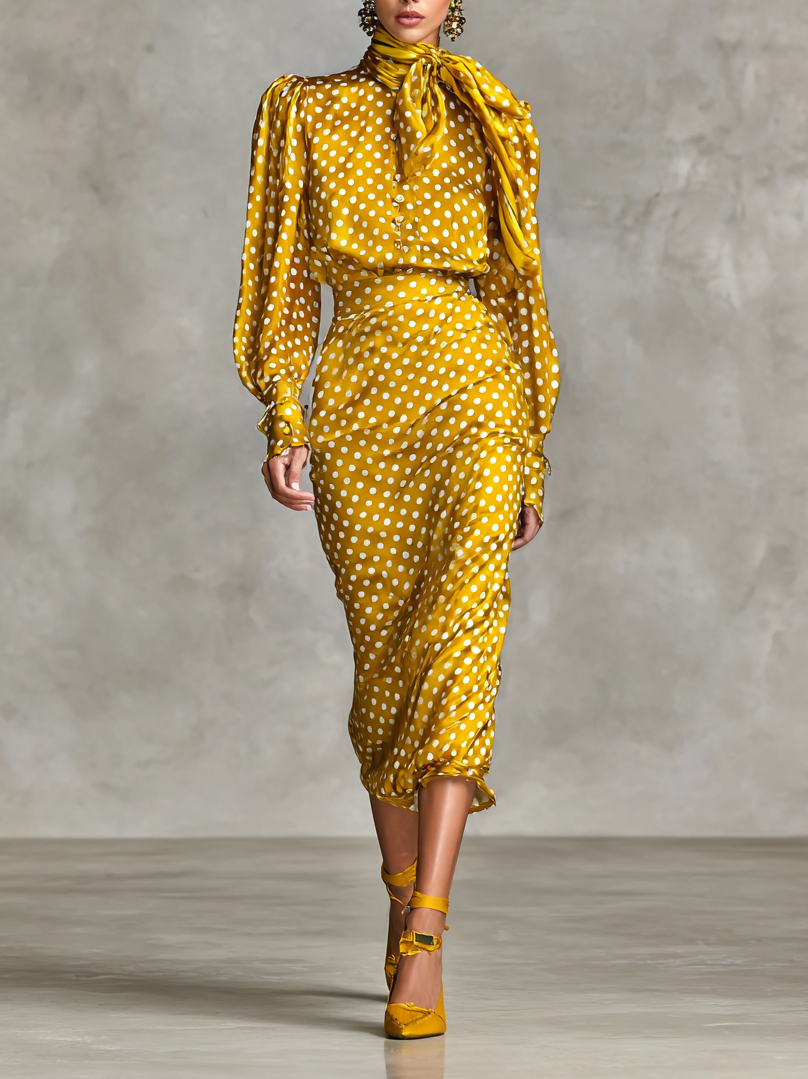 Vivienne | Satin Polka Dot Skirt Set