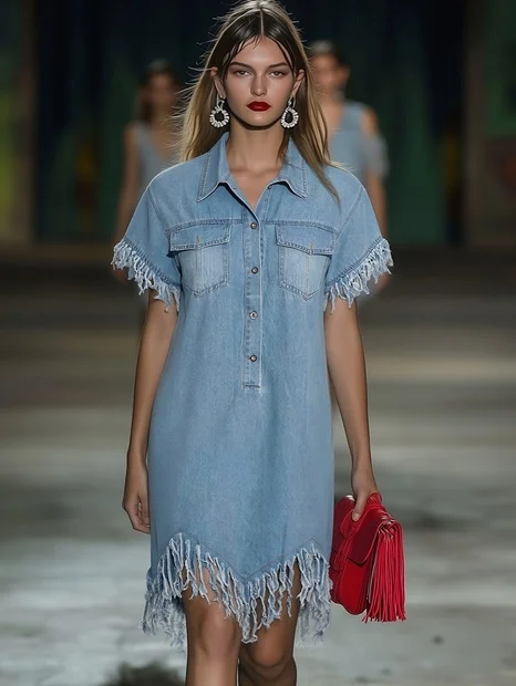 Georgia | Denim Tassel Mini Dress