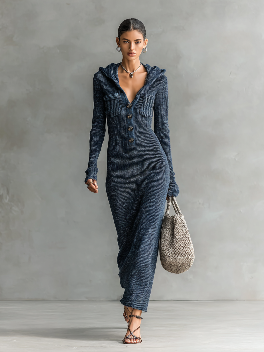 Mykhalah | Slim Hooded Knitted Maxi Dress