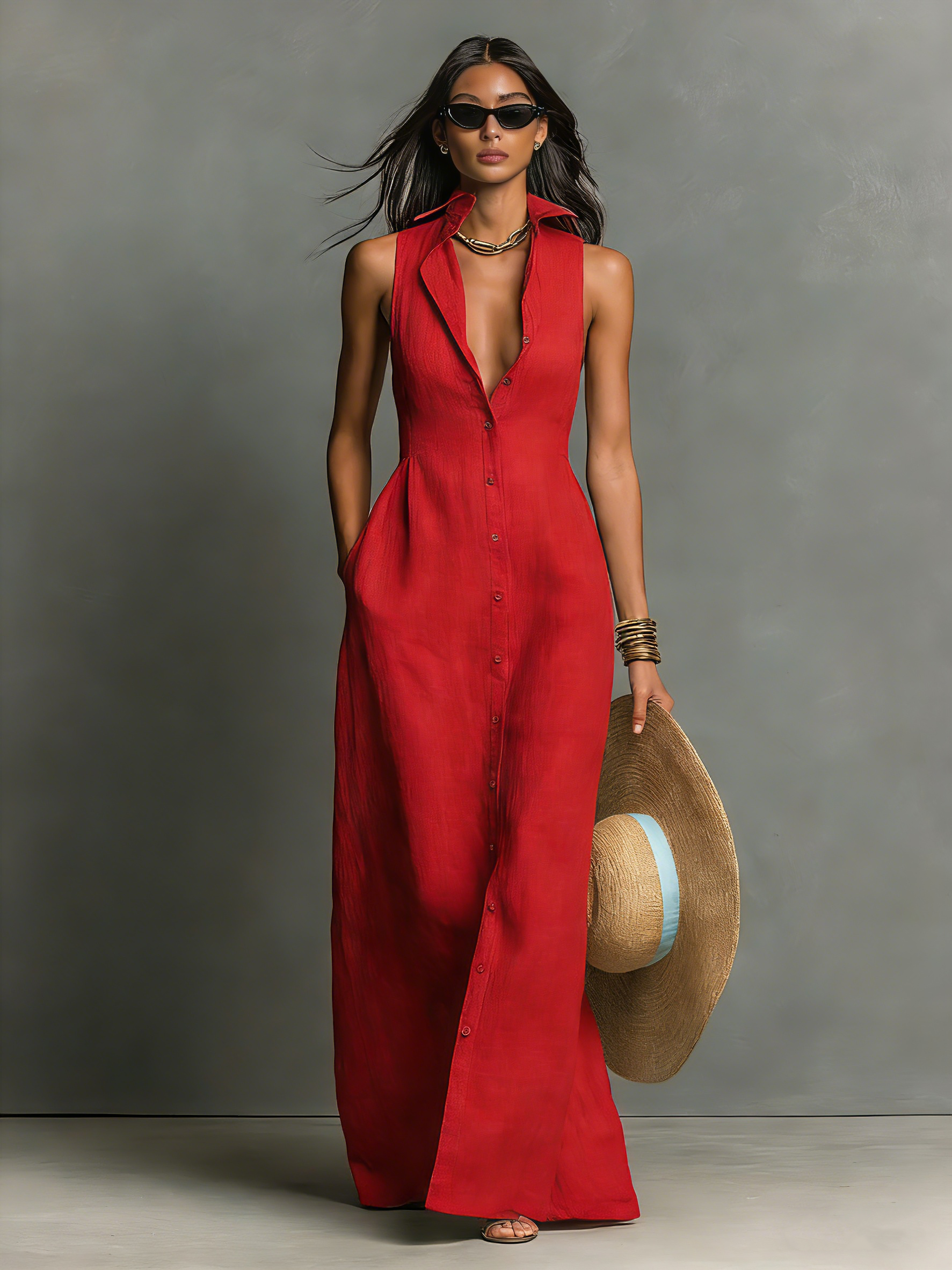 Juliette | Collared Sleeveless Maxi Dress