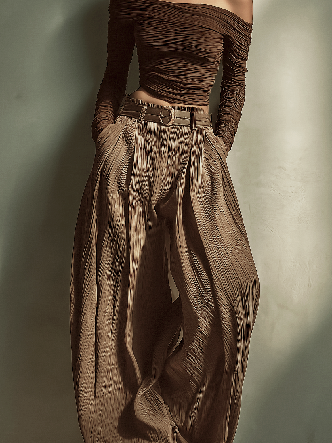 Colette | Brown Off-Shoulder Wide-Leg Set