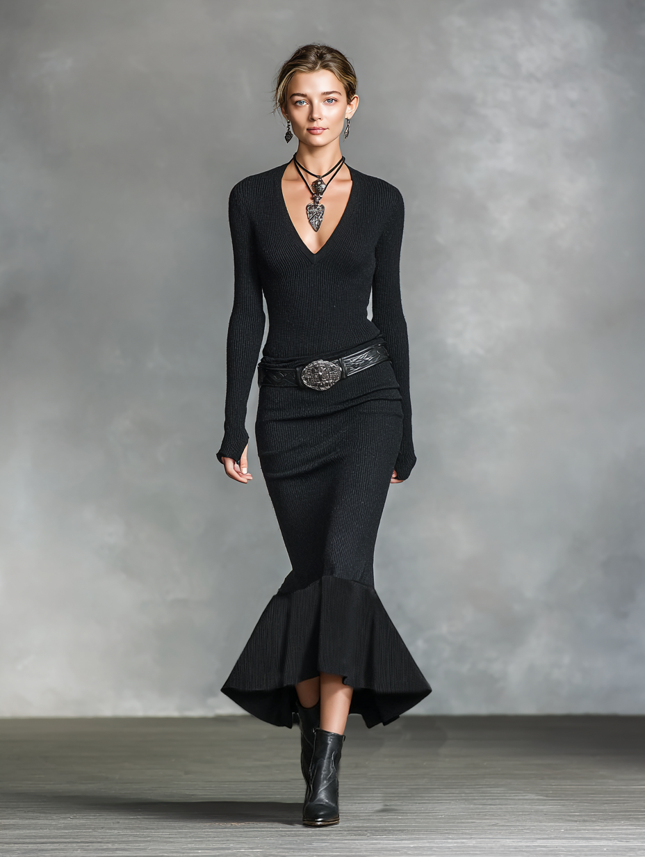 Adeline | Slim V-Neck Knit Maxi Dress
