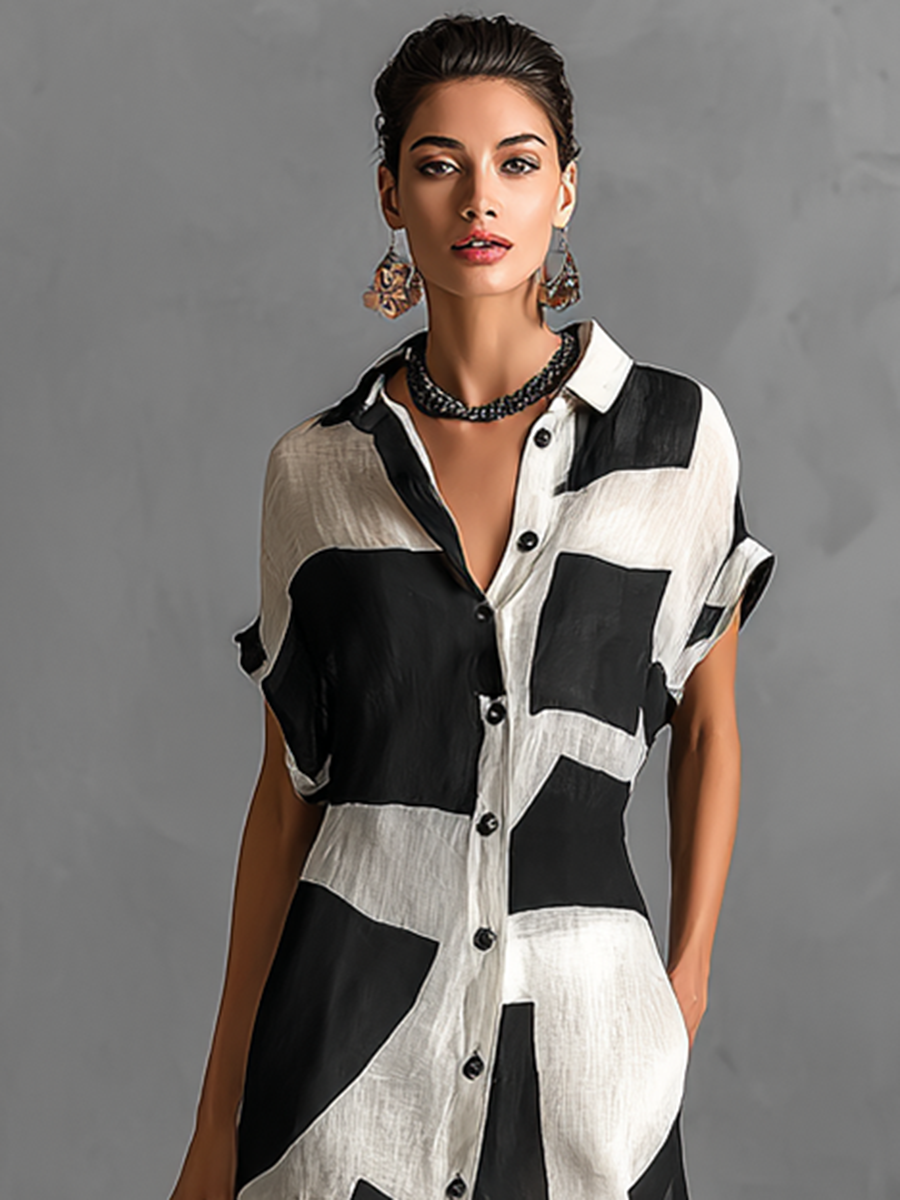 Larissa | Geometric Print Shirt Dress