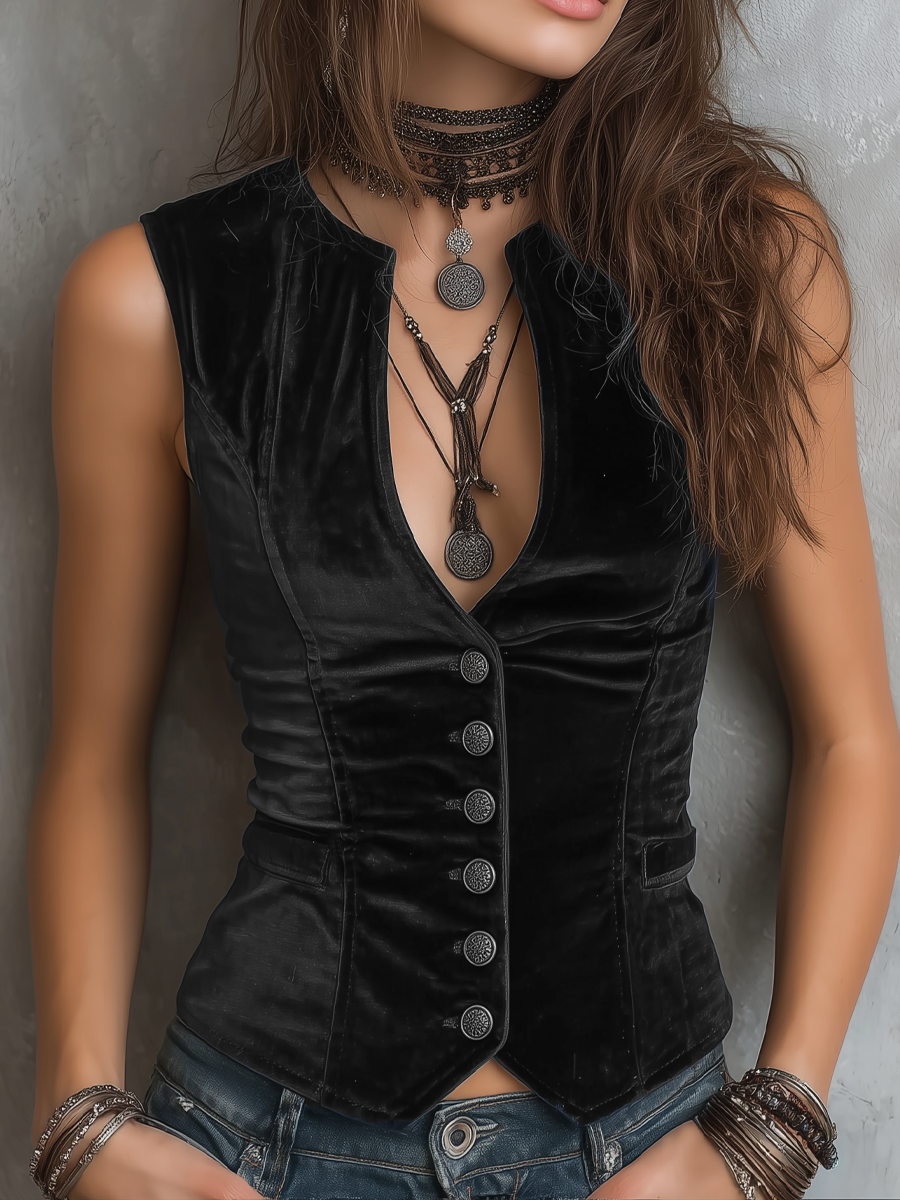 Noelle | V-Neck Velvet Vest