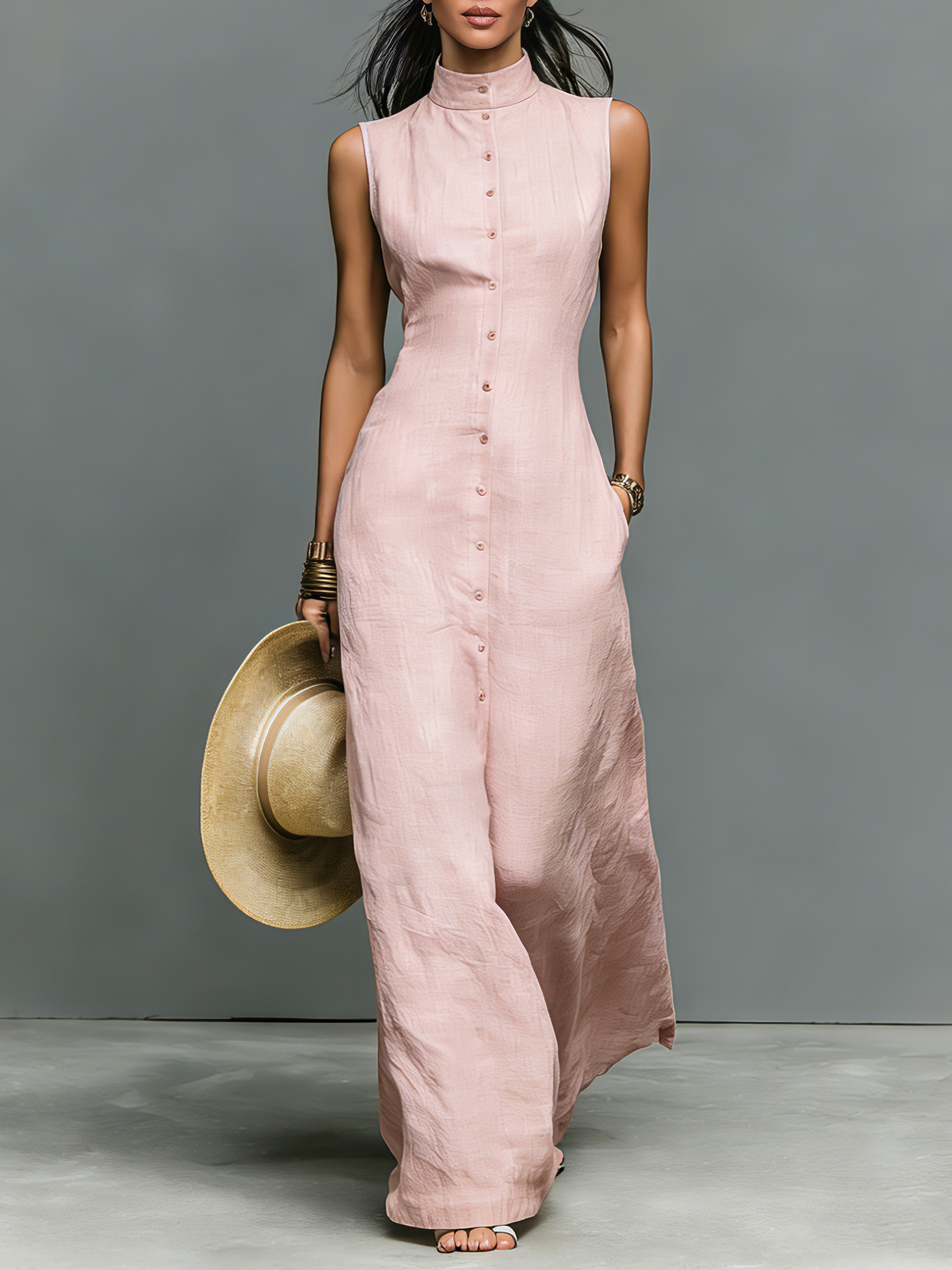 Elodie | Sleeveless Shirt Maxi Dress