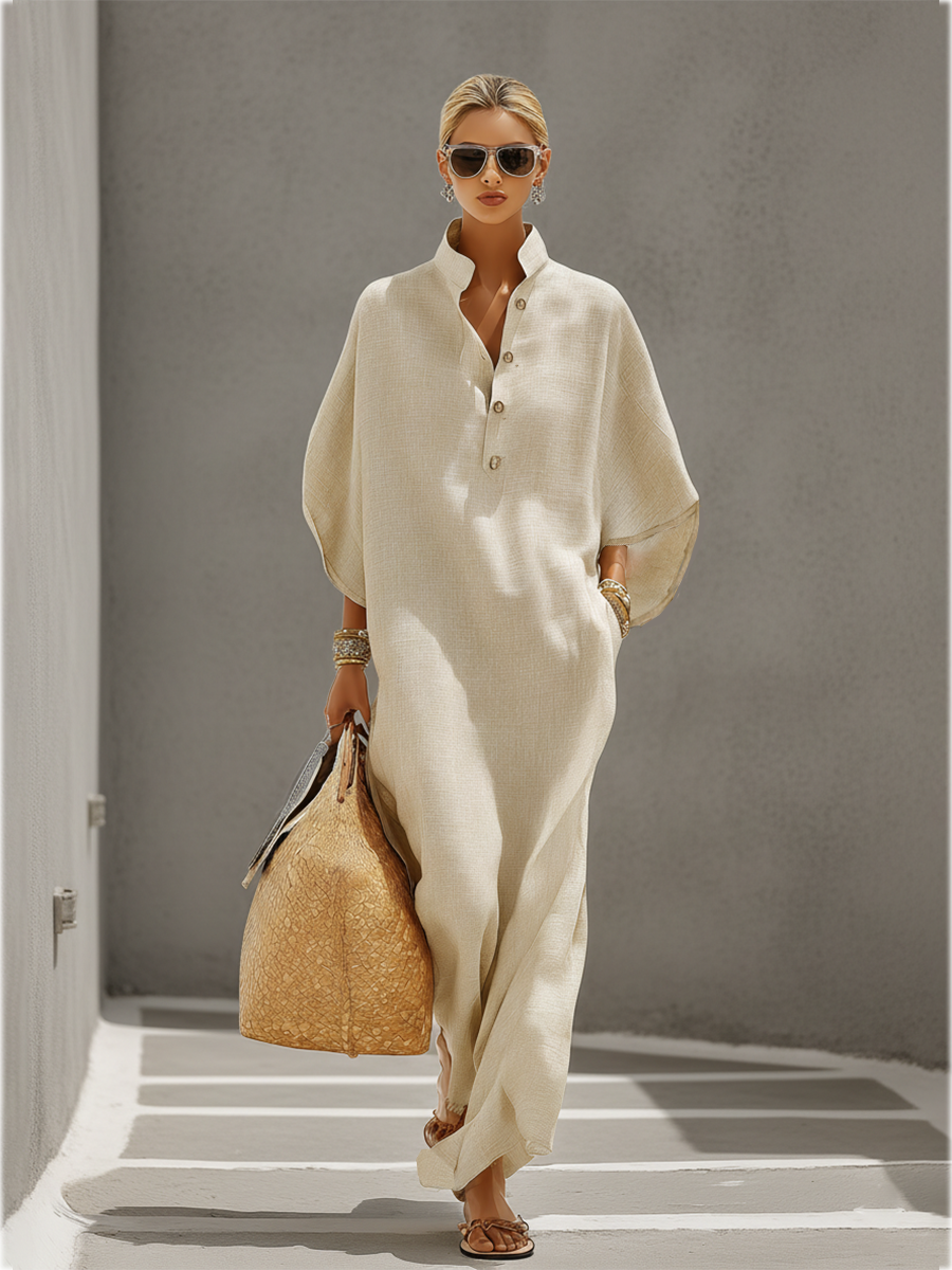 Sophie | Oatmeal Mandarin Collar Dress