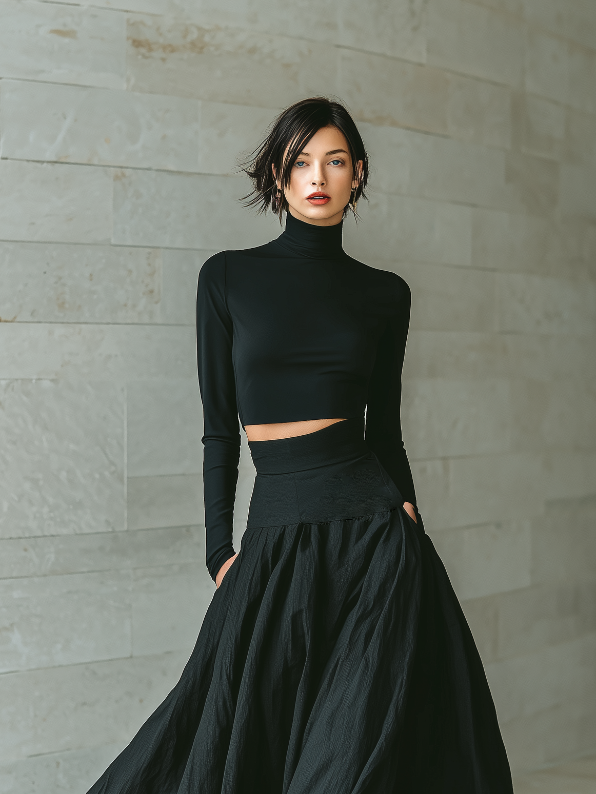 Kori | Black Turtleneck Skirt Set