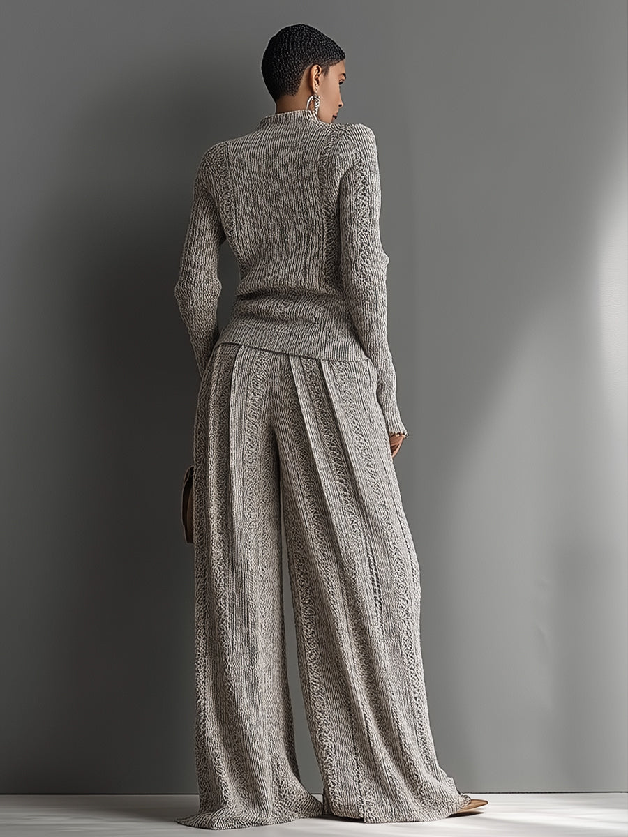 Monroe | Taupe Knit Wide-Leg Set