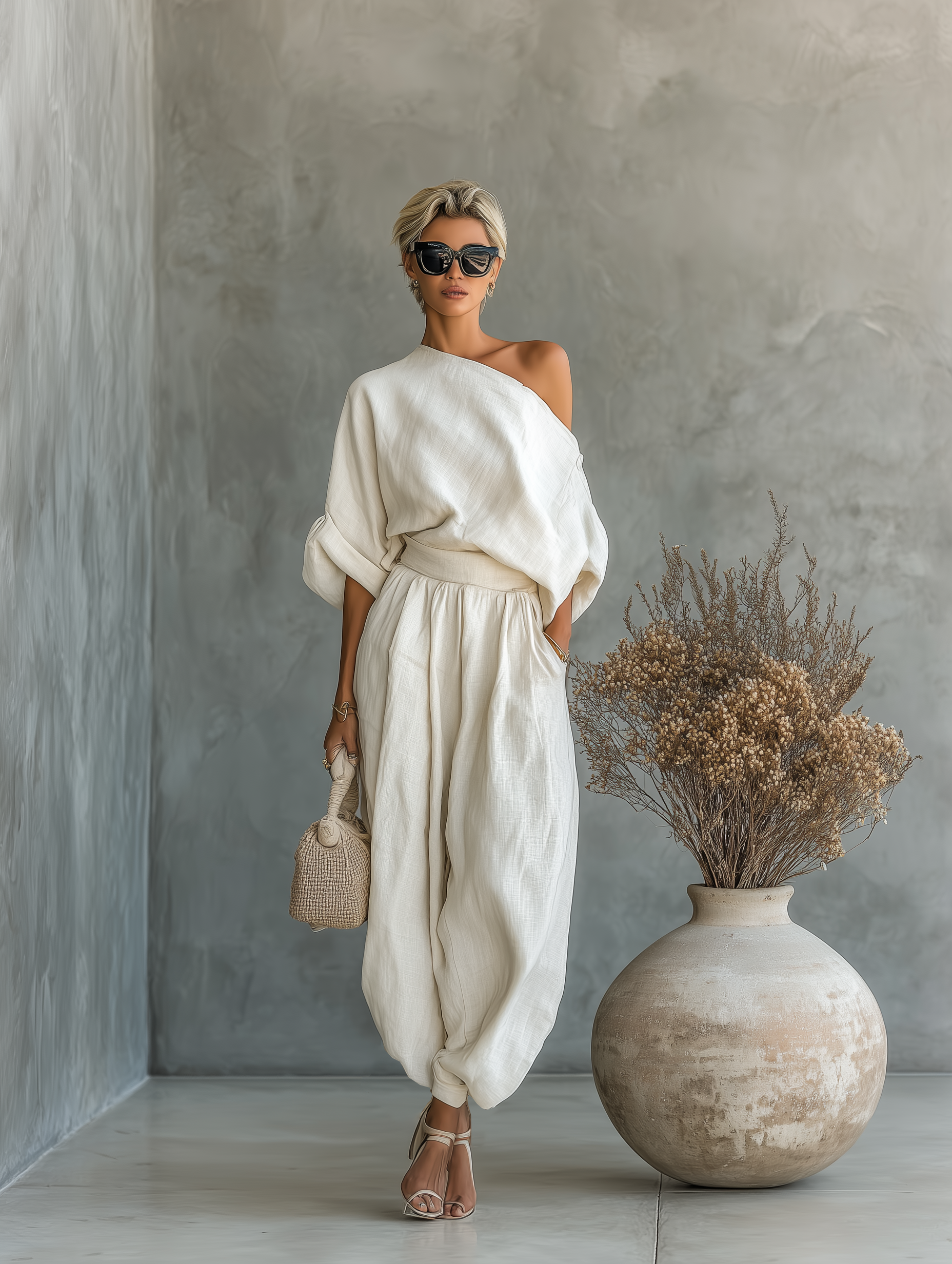 Evelina | Off-Shoulder Linen Pants Set