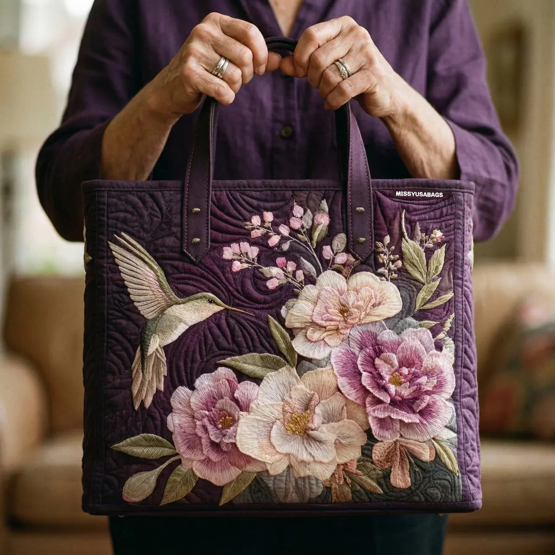 Orchid | Hummingbird Quilted Tote