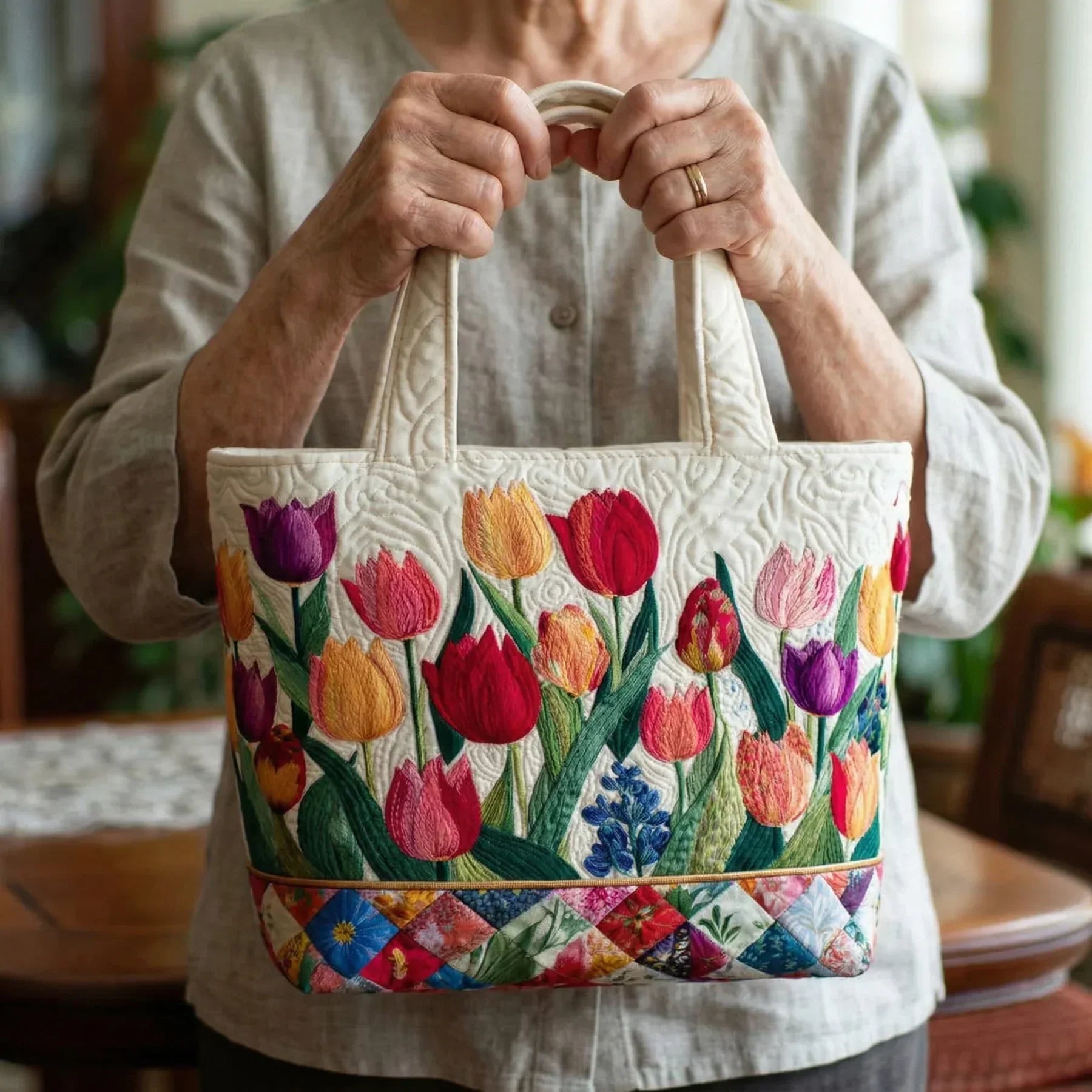 Tulip Garden | Quilted Tote Bag