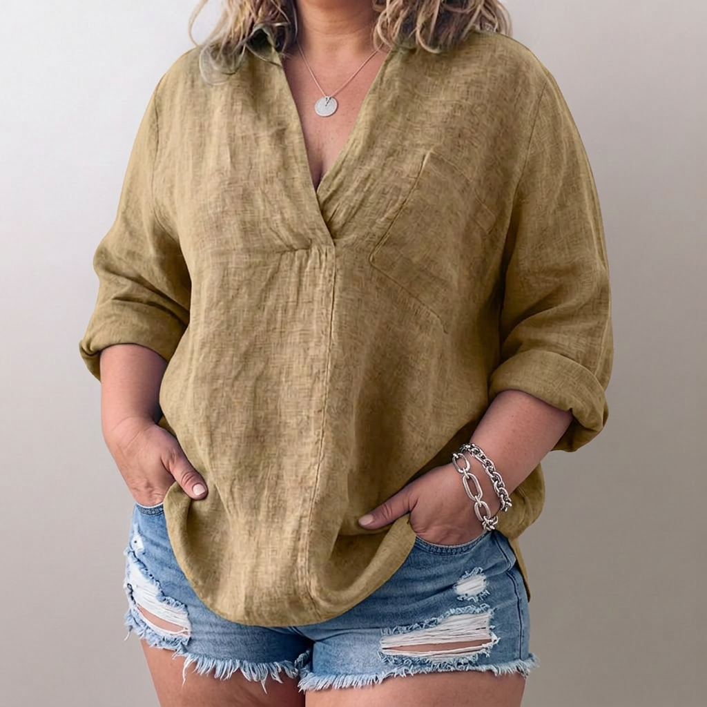 Lorie┃Comfortable long-sleeved shirt with V-neck