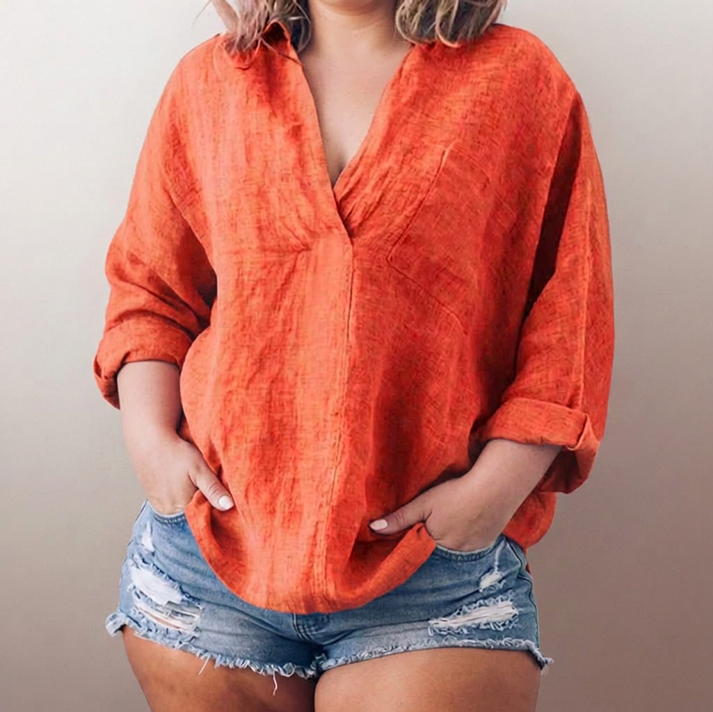 Lorie┃Comfortable long-sleeved shirt with V-neck