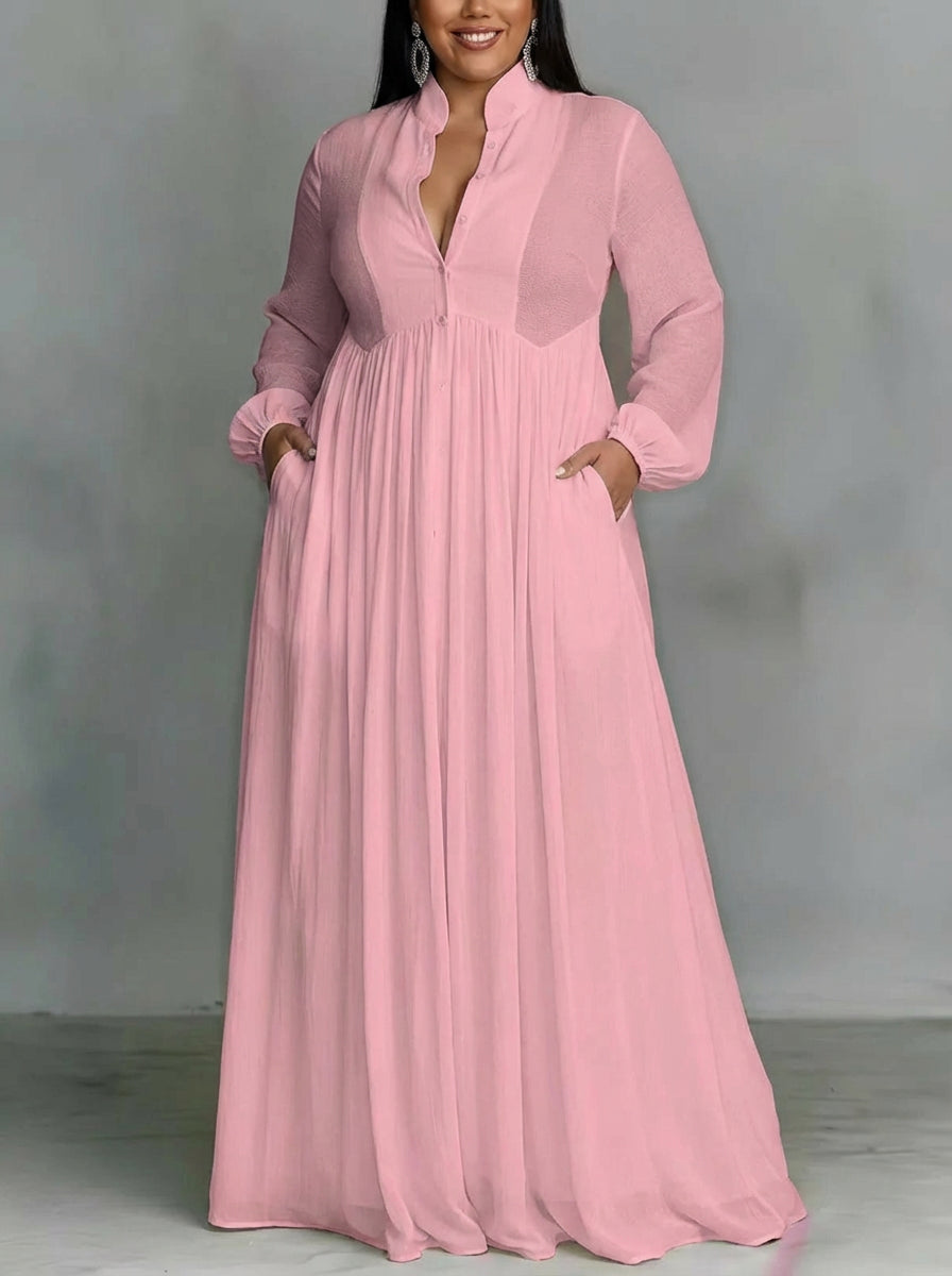 Celine | Pink Flowing Button-Front Maxi Dress