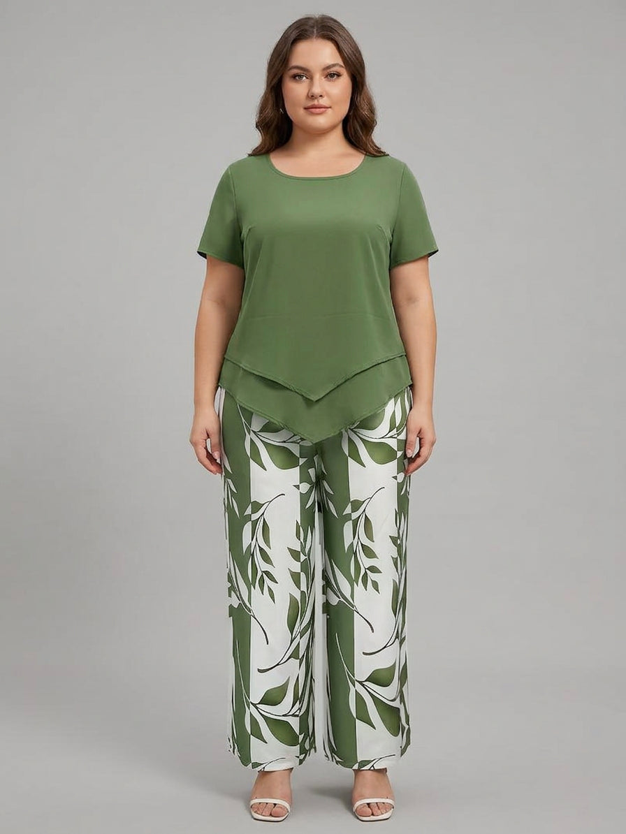 Avy | Casual Leaf Print Two-Piece Set