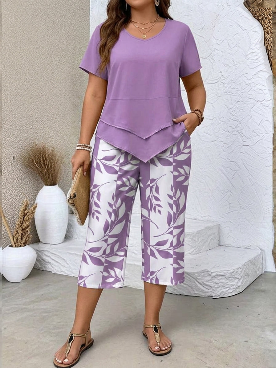 Avy | Casual Leaf Print Two-Piece Set