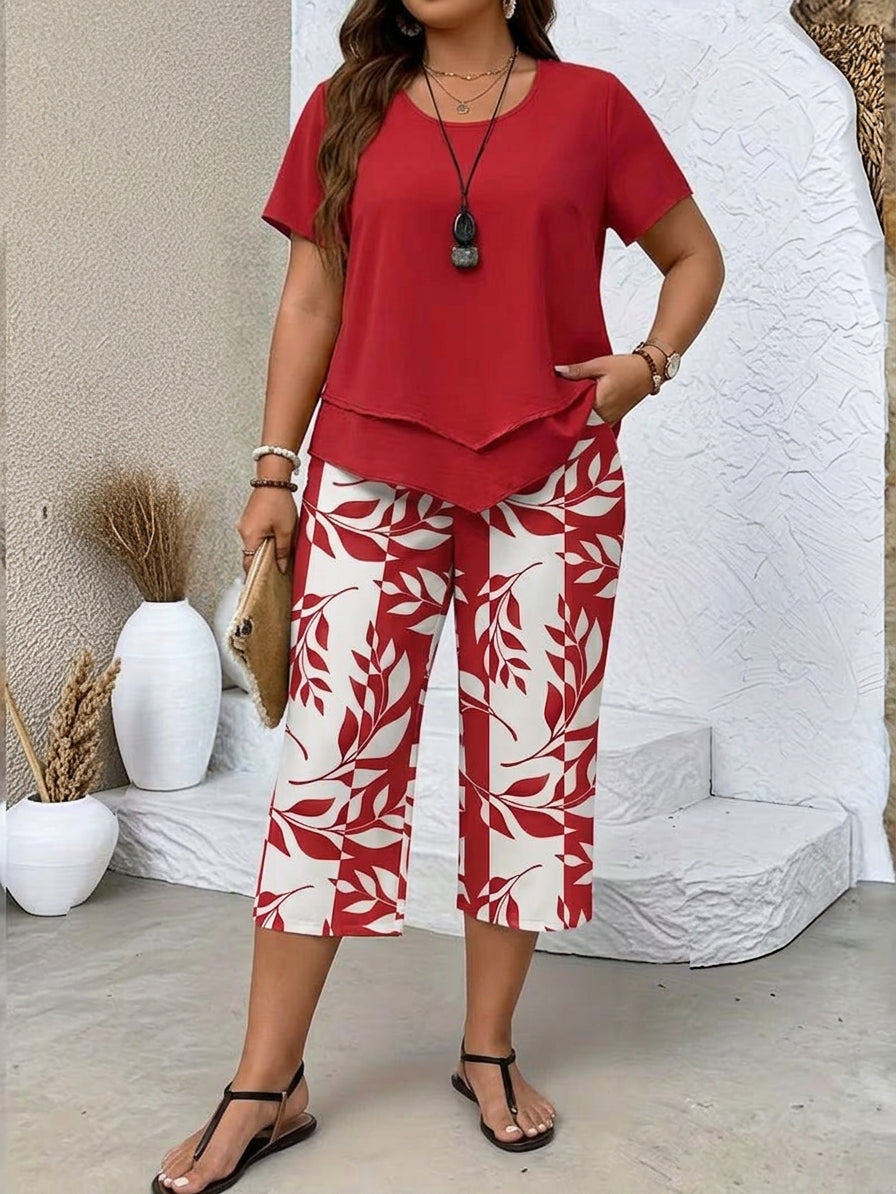 Avy | Casual Leaf Print Two-Piece Set